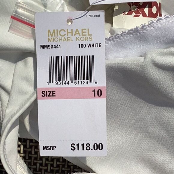 MICHAEL KORS NWT EMBELLISHED ONE SHOULDER UNDER WIRE ONE PIECE SWIMSUIT WHITE 10 - Picture 9 of 9